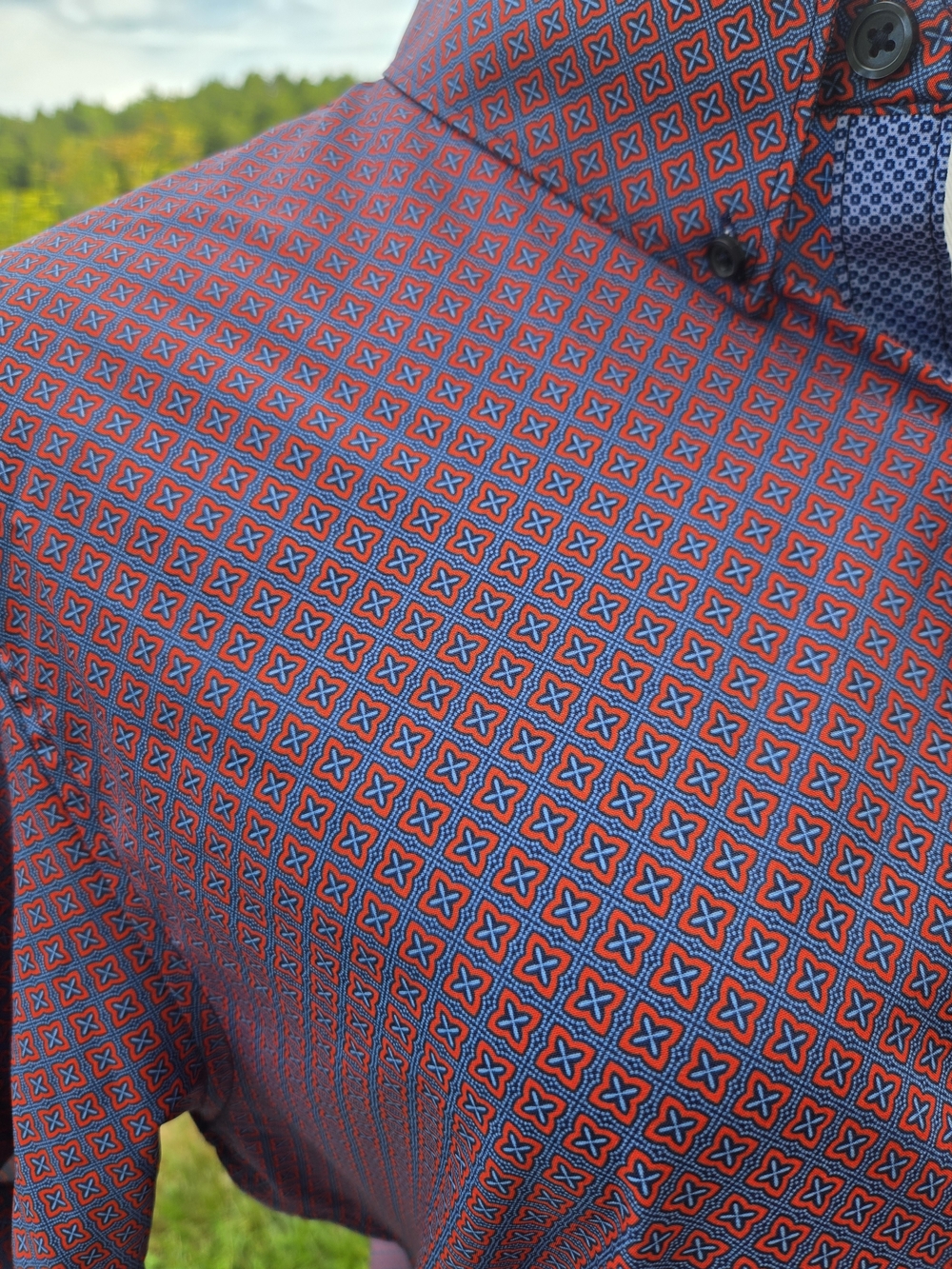 Construct Men’s Red Blue Geometric Print Slim Fit Short Sleeve Shirt XL - Picture 3 of 6